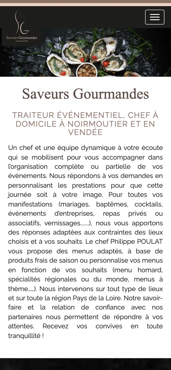 Capture mobile du site actuel : un long bloc de texte justifié sous une photo, aucun bouton d'appel ni de devis en haut de page